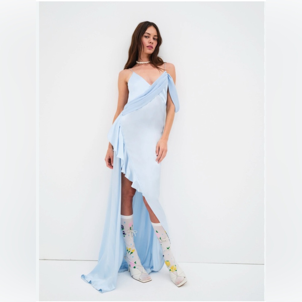 FOR LOVE & LEMONS James High- Low Maxi Dress Blue New Size XL